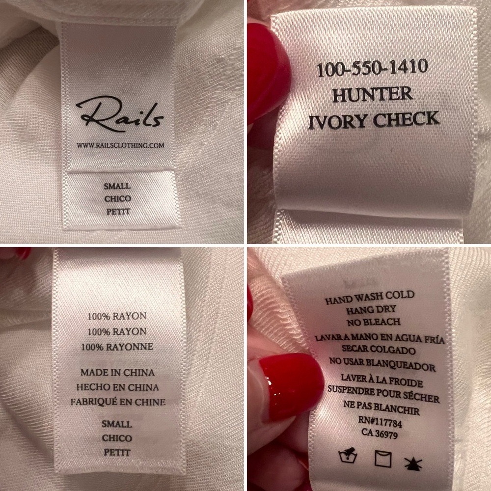 RAILS Twill Rayon Hunter Long Sleeve Button Down Shirt in Ivory Check Size Small - Picture 11 of 12